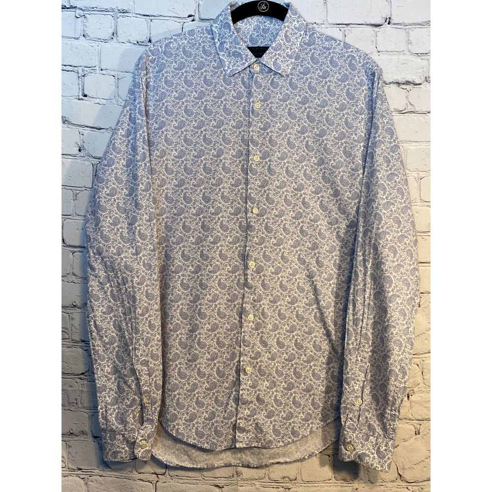 Zara Man Tailoring Slim Fit Long Sleeve Button Down Shirt Size M White Blue